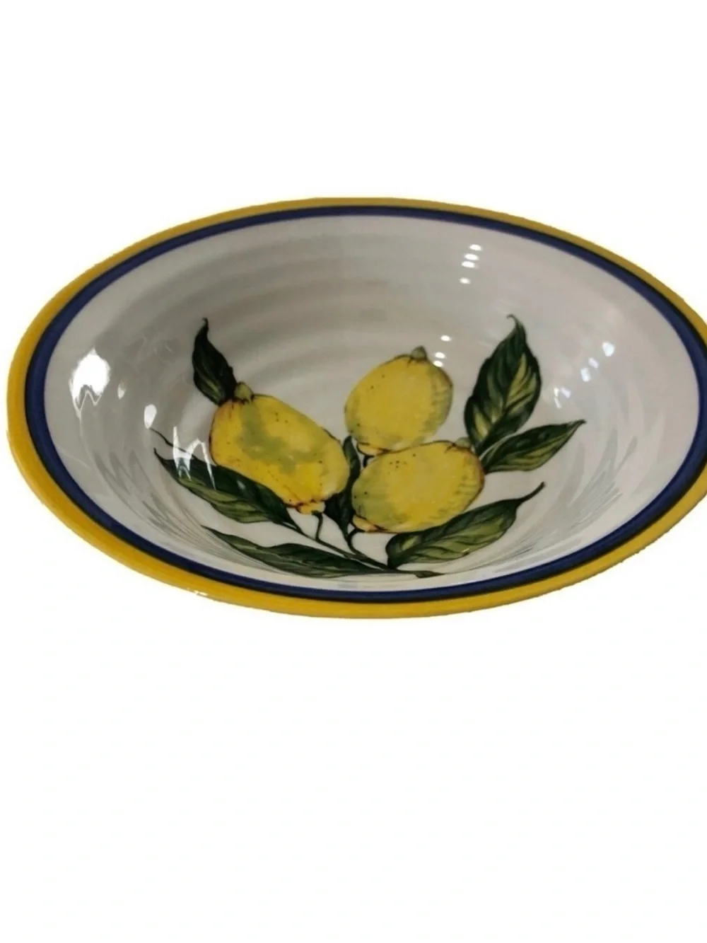 Lemon Motif Ceramic Serving Bowl - White and Yellow made in Italy